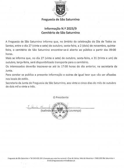 Informa&ccedil;&atilde;o N.&ordm; 2023/9