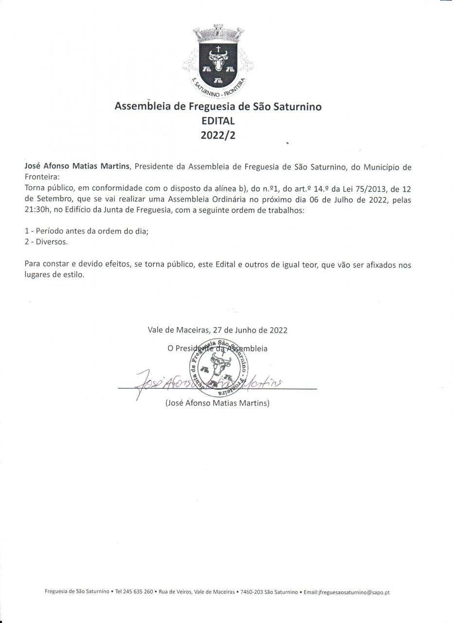 Assembleia de Freguesia de São Saturnino